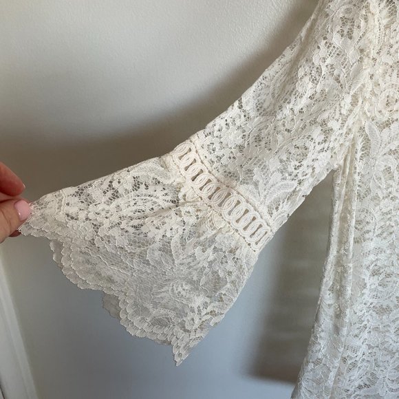 Loft Lace Blouse Bell Sleeves NWOT Large Cream Ivory - Picture 3 of 4